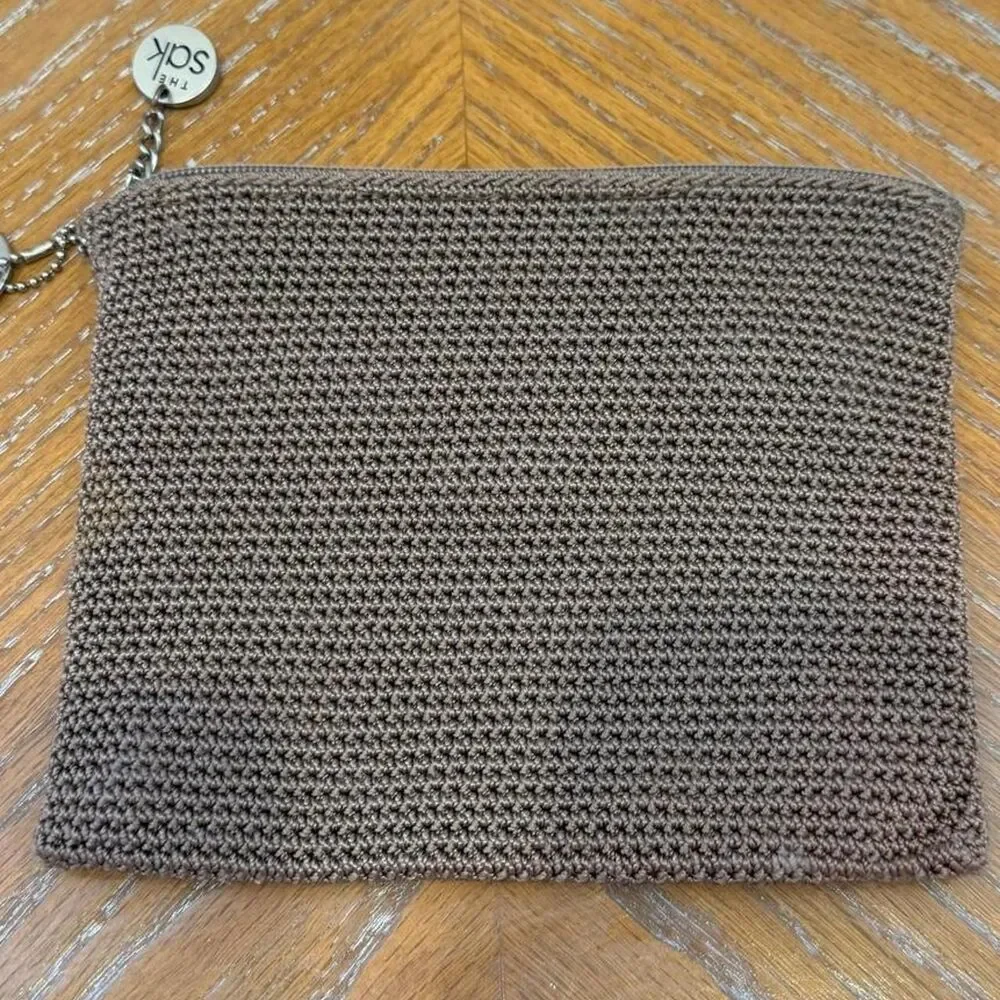 Vintage The Sak Brown Crochet Pouch Cosmetic Bag